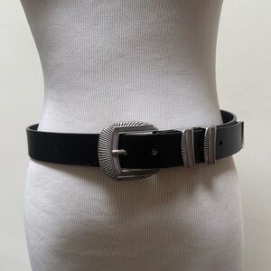 Straight to Hell Leather Black Belt with Silver Buckle